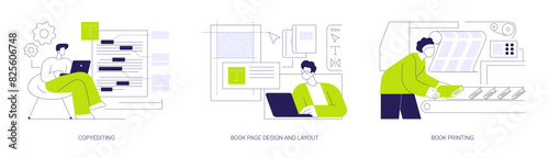 Books manufacturing abstract concept vector illustrations.
