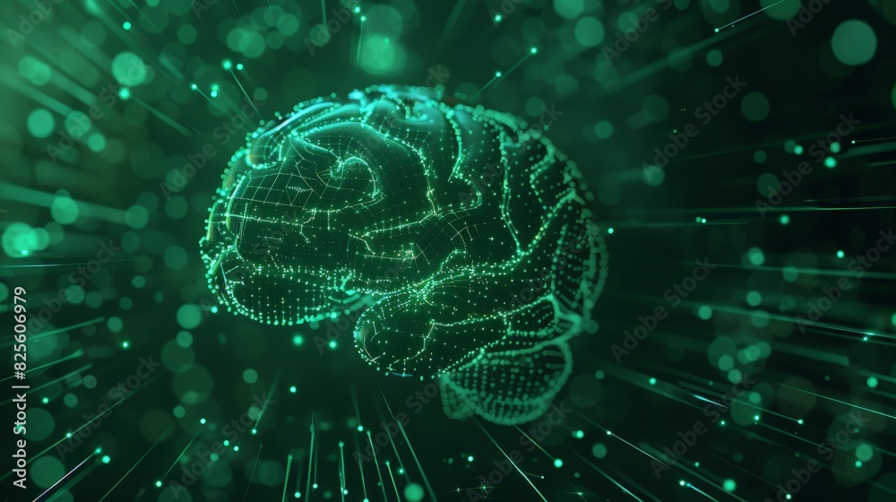 Digital brain made of glowing green circuitry representing artificial intelligence and neural networks in technology. Digital brain made of glowing green circuitry representing artificial intelligence and neural networks in technology.