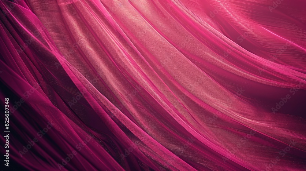 Fototapeta premium Flowing pink fabric with elegant folds, creating soft and graceful visual texture and patterns in light.