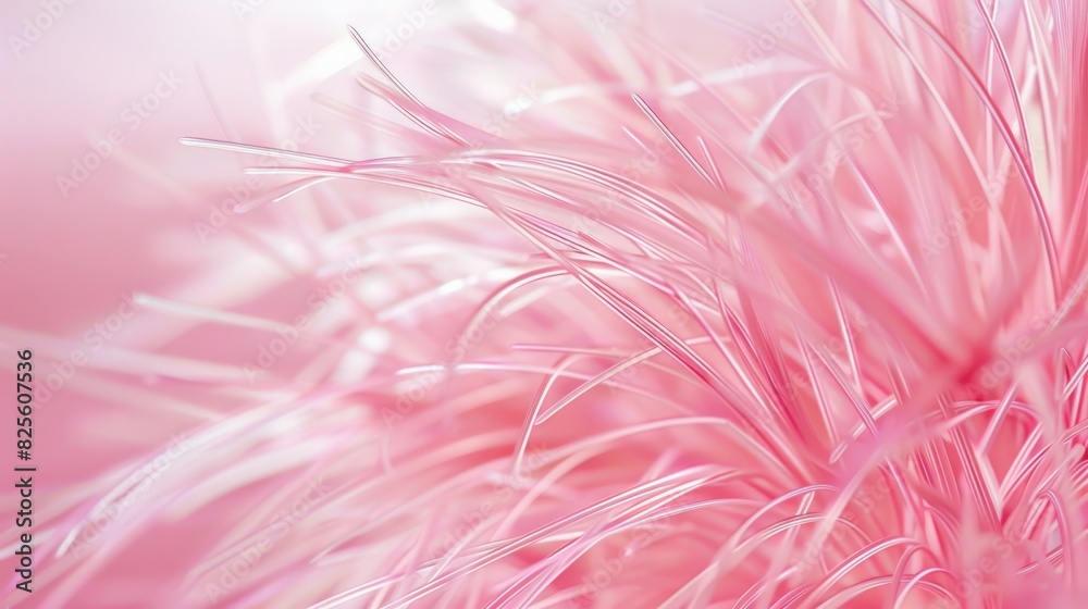 Abstract pink hair-like fibers in soft focus background, vibrant pink strands in close-up bright light background with copy space