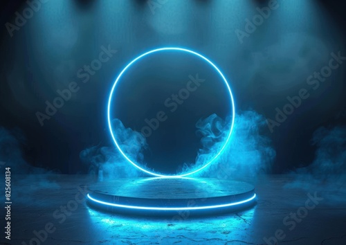 Abstract futuristic technology background featuring a circular podium. © Ghiska