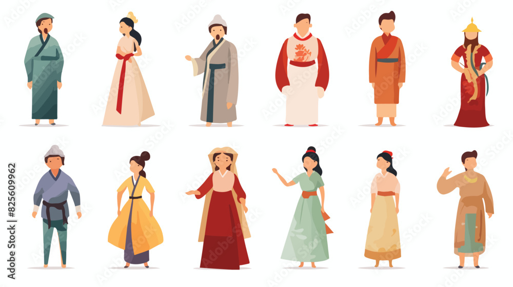 Set of people men and women in traditional national