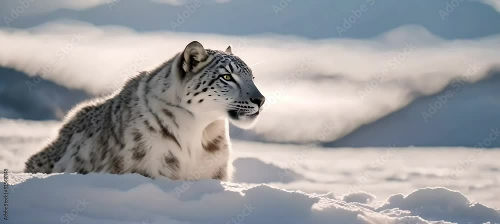 Snow leopard resting in its natural habitat