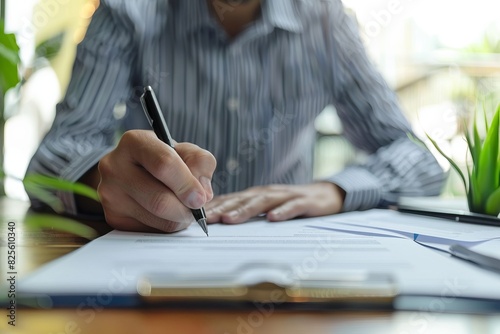 Businessman signing contract at workplace