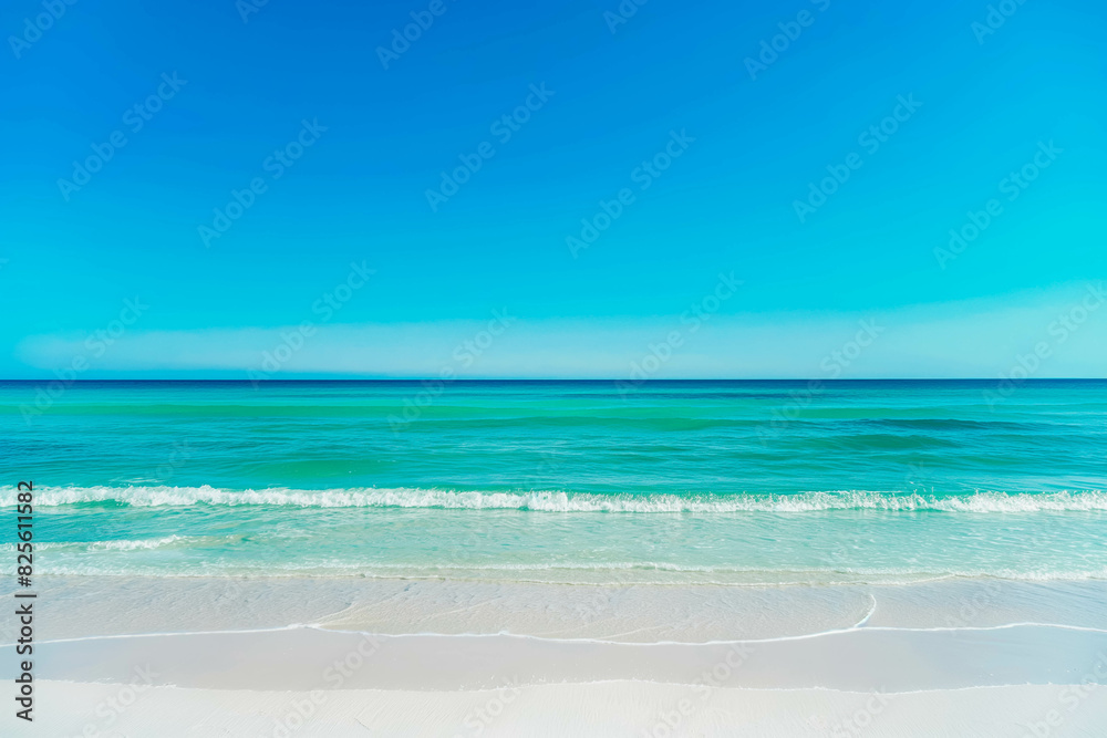 A serene beach scene with powdery white sand and turquoise waters stretching to the horizon, inviting relaxation and escape. A serene beach scene with powdery white sand and turquoise waters stretching to the horizon, inviting relaxation and escape.