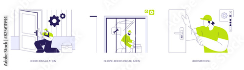 Door service abstract concept vector illustrations.