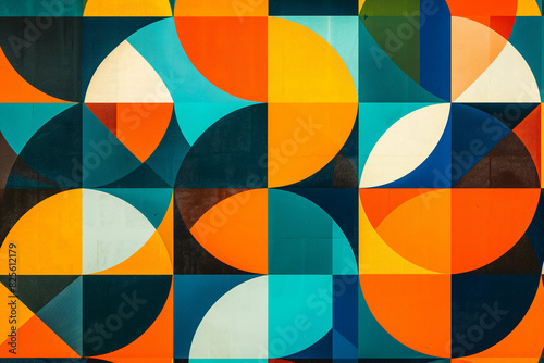 An abstract pattern of geometric shapes and colors  perfect for use as a background in graphic design projects.