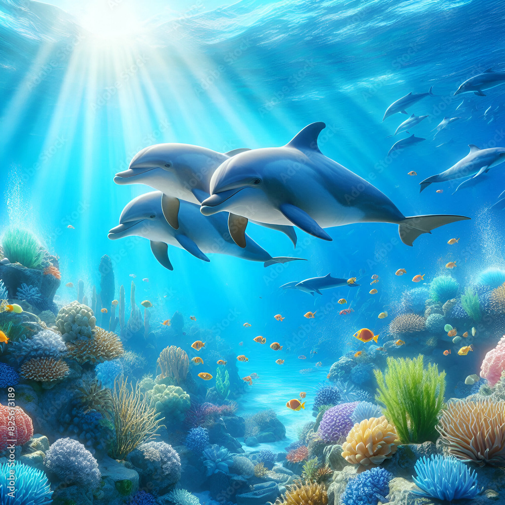Fototapeta premium underwater scene with dolphins