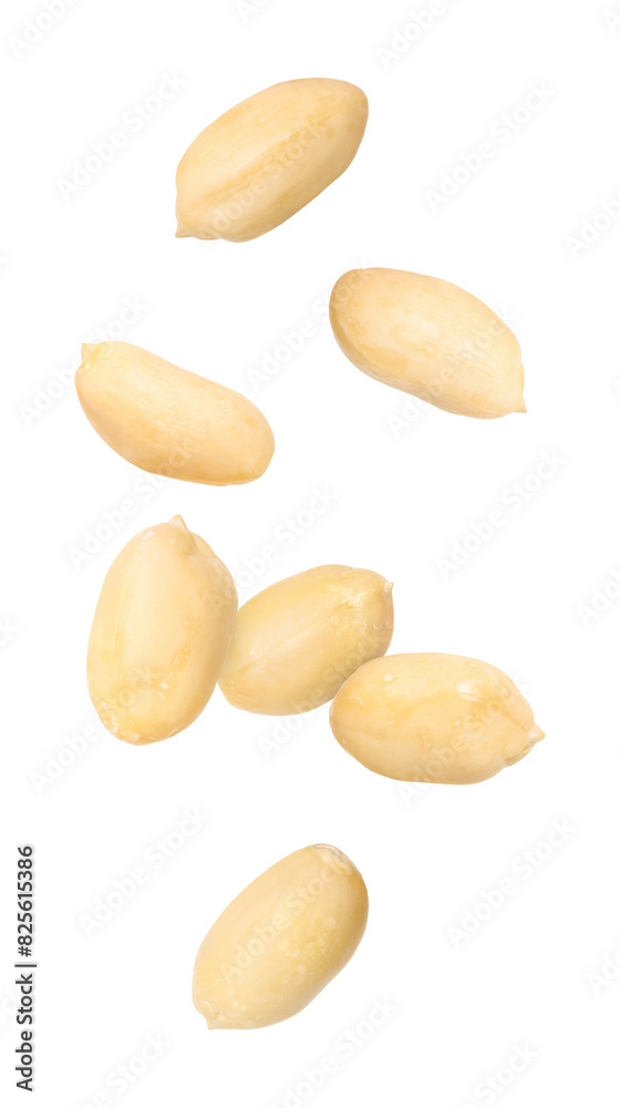 Many peanuts in air on white background Many peanuts in air on white background