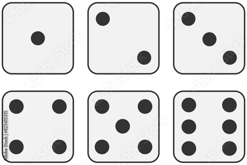 White dice graphic icons set isolated on white background.