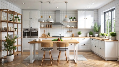 Scandinavian style kitchen with clean lines and uniform design