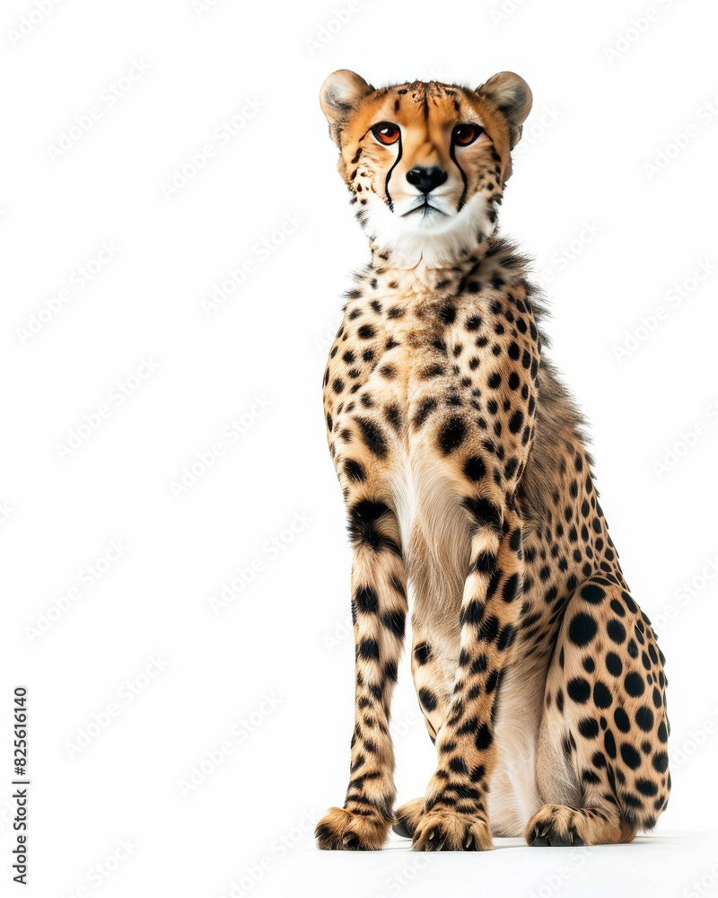 the Iranian Cheetah, portrait view, white copy space on right Isolated on white background the Iranian Cheetah, portrait view, white copy space on right Isolated on white background