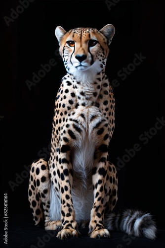 the Iranian Cheetah, portrait view, white copy space on right Isolated on black background