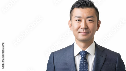 confident japanese businessman in suit isolated on white background