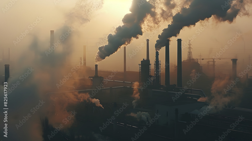 Naklejka premium Katastrofa Ekologiczna: Skażone Krajobrazy i Destrukcyjne Skutki Przemysłowej Działalności