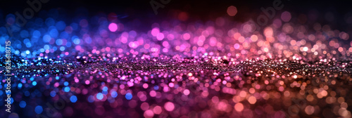 background of abstract glitter lights. purple  teal and black banner
