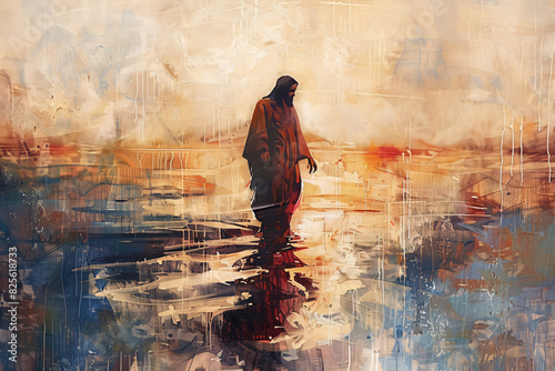 Oil painting of Jesus walking on water photo