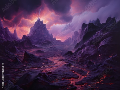 Ethereal Eruption Realistic Surrealism of Purple Lava Cascading in Exotic Voluminous.
