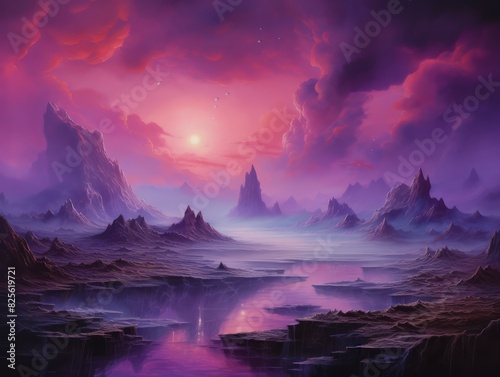Otherworldly Blaze Surreal Realism with Purple Lava and Exotic Landscapes. 