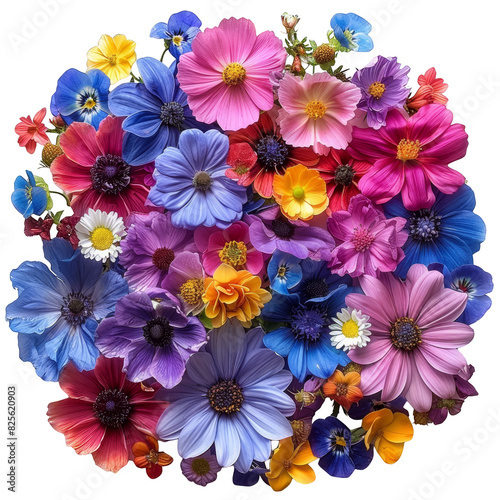 a large group of colorful flowers arranged in a circle, transparent background png