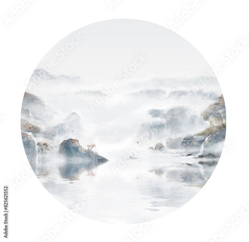Elegant artistic conception, ink wash landscape painting background