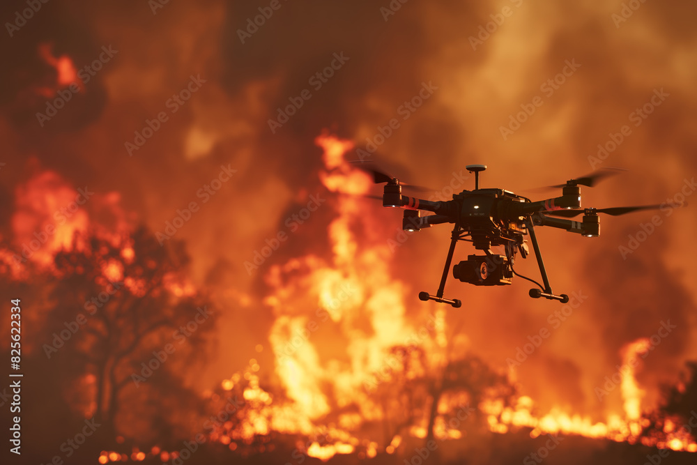 Drone surveillance over devastating wildfire