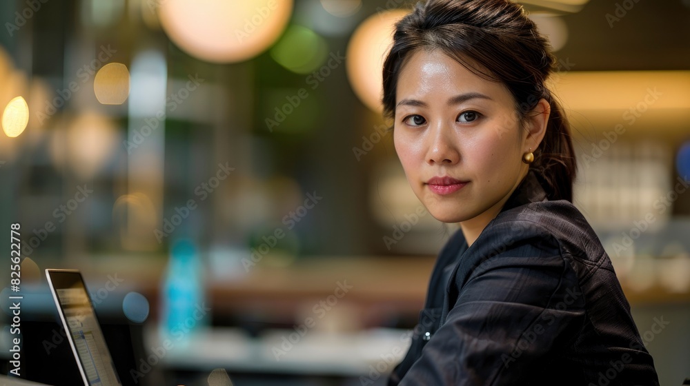 An Asian Businesswoman Works On A Laptop In A Professional Office Setting, Illustrating Focus And Dedication, High Quality An Asian Businesswoman Works On A Laptop In A Professional Office Setting, Illustrating Focus And Dedication, High Quality