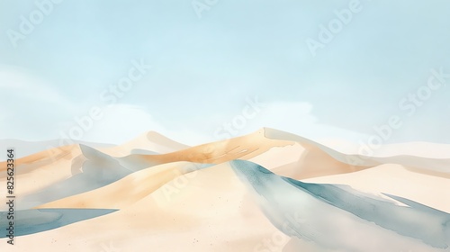 High-angle view of a tranquil desert landscape with geometric shadows cast by sand dunes