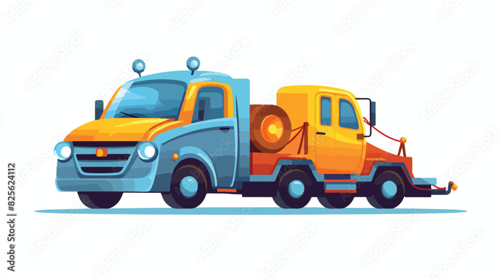 Towing truck transporting a car flat cartoon vector