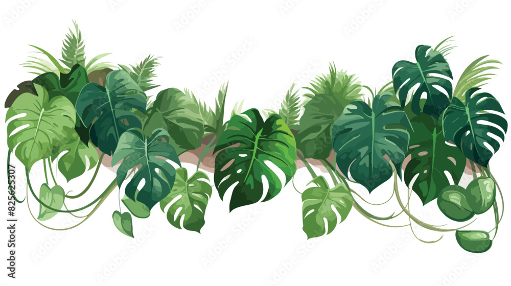 Tropical jungle lianas vine and palm leaves banner