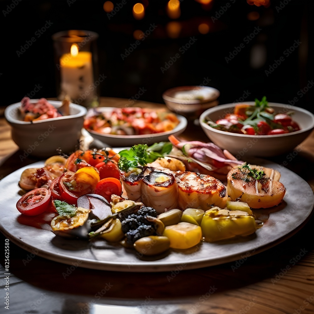 appetizer with meat and vegetables appetizer with meat and vegetables