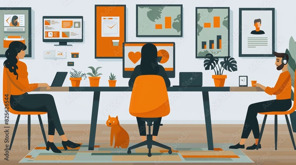 A photo of a remote team video conferencing, using technology to connect and collaborate across geographical distances A photo of a remote team video conferencing, using technology to connect and collaborate across geographical distances
