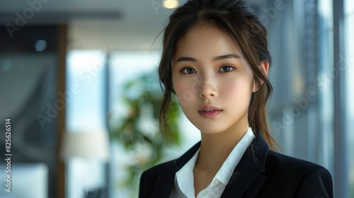 Experience The Confidence Of A Young Asian Businesswoman In The Office, Her Poised Demeanor Reflecting Her Readiness For Challenges, High Quality