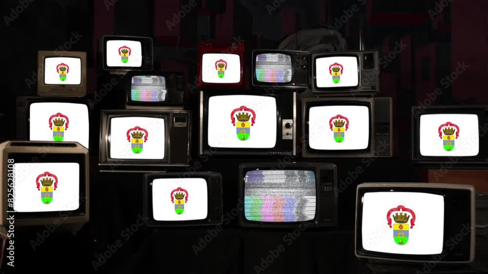 Flag of Porto Alegre on Vintage Televisions. 4K Resolution.