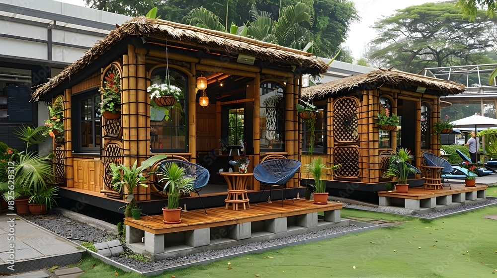 EcoFriendly Office in Tropical Paradise Bamboo Huts and Concrete Harmony