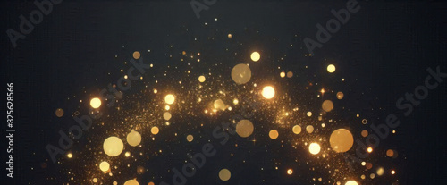 Partículas de brillo dorado fondo abstracto.Bokeh de partículas de brillo de luz dorada de Navidad sobre fondo negro marino. Concepto de vacaciones. Fondo abstracto con partículas de oro. 