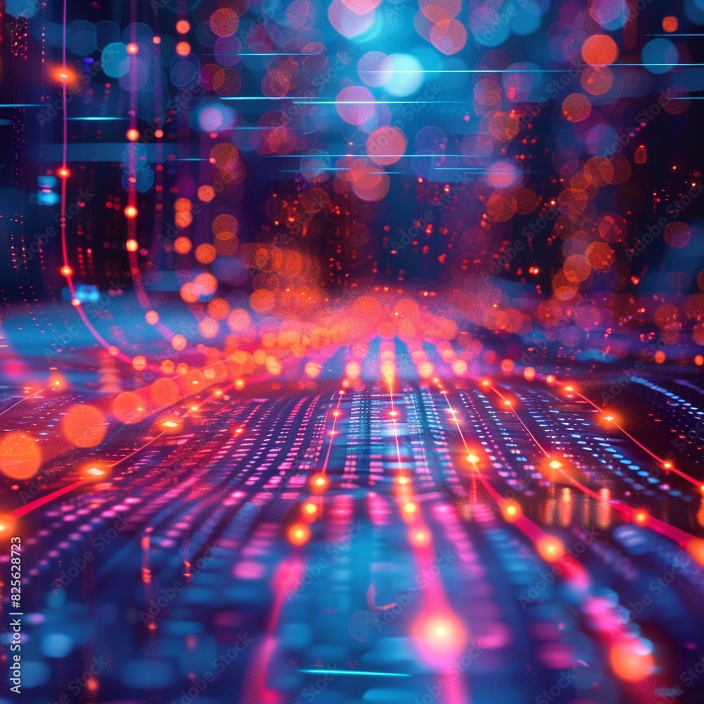 Closeup zoom, abstract blurred tech, highspeed internet network, soft SciFi digital ambiance, Electric Colors, hyper realistic, unique hyperrealistic illustrations Closeup zoom, abstract blurred tech, highspeed internet network, soft SciFi digital ambiance, Electric Colors, hyper realistic, unique hyperrealistic illustrations