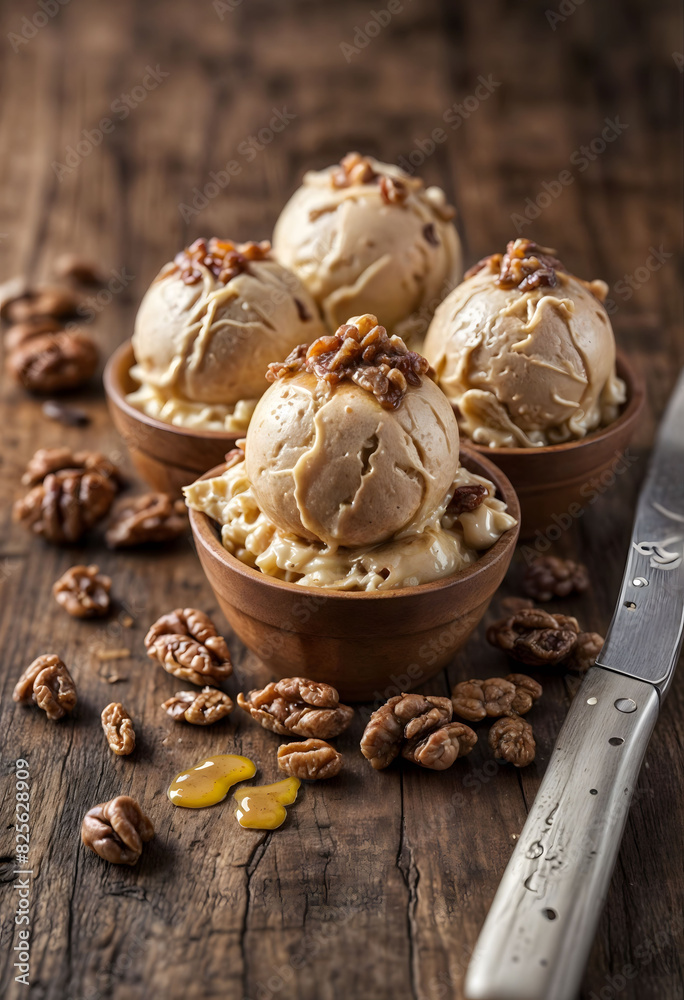 Walnut Ice Cream with Honey Drizzle