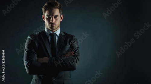 Businessman Black Background. Photogenic Portrait of Young Businessman in Stylish Black Suit on Cool Studio Background