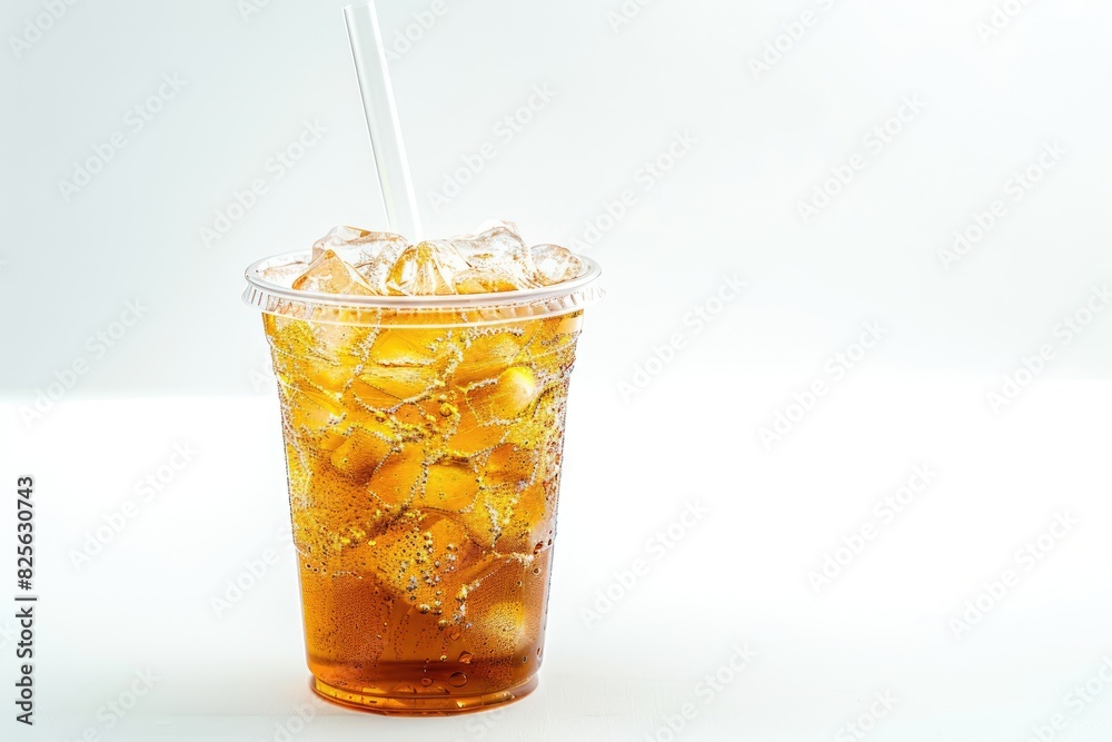 Drink With Straw. Iced Tea in Plastic Cup on White Background, Cold and Refreshing Beverage Drink With Straw. Iced Tea in Plastic Cup on White Background, Cold and Refreshing Beverage