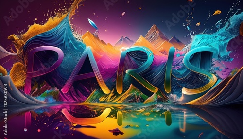 Colorful Paris Text Art Illustration photo