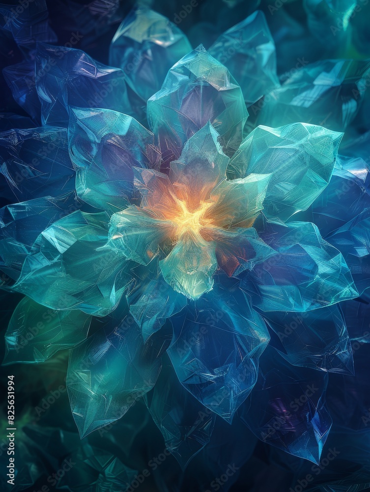 Naklejka premium An abstract geometric backdrop in mainly blue and green with neon colors. 