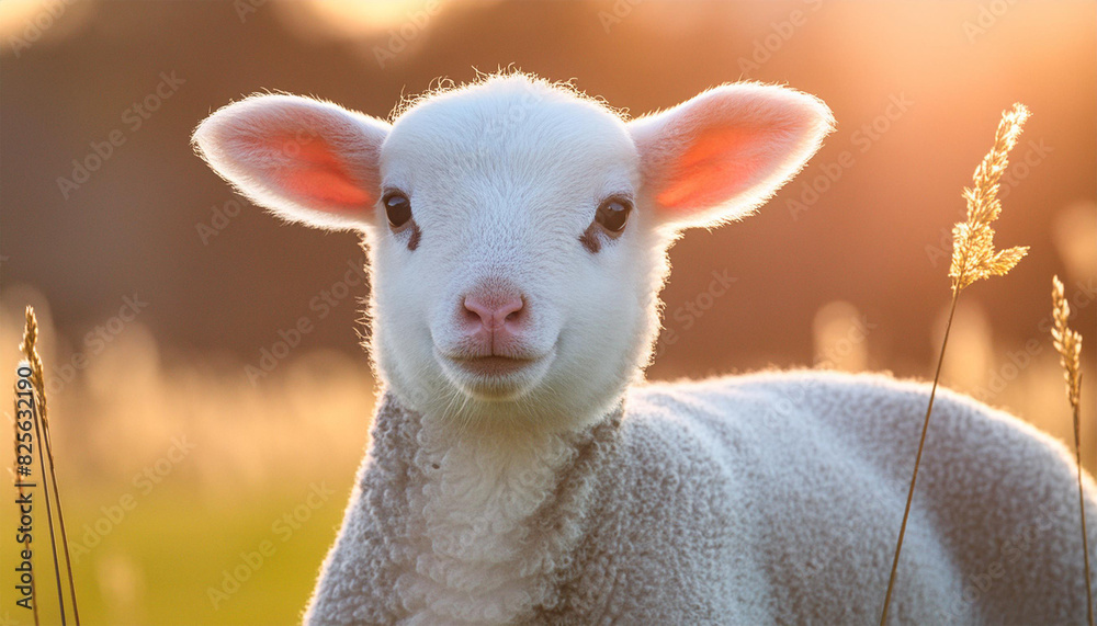 Obraz premium Cute fluffy sheep looking at the camera