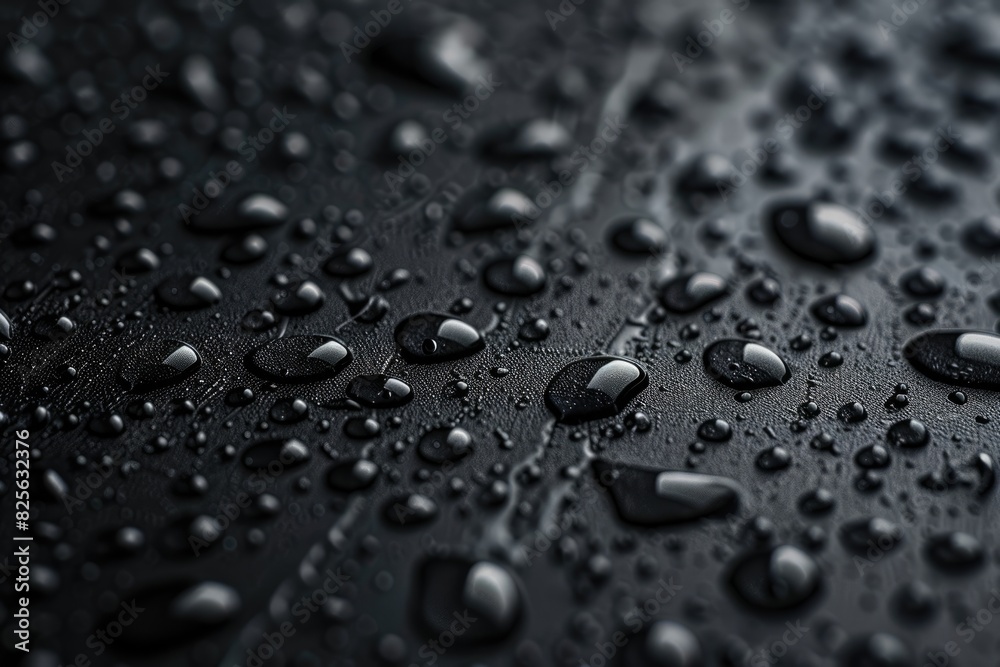 Water Drops Black. Dripped Black Background with Beaded Water Texture