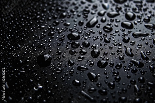 Water Drops Black. Moody Black Background with Glistening Pearls of Dewy Water