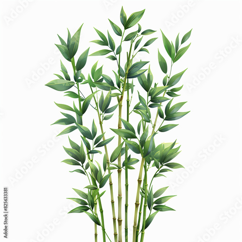 watercolor illustration of bamboo plant  green color on white background with copy space for text