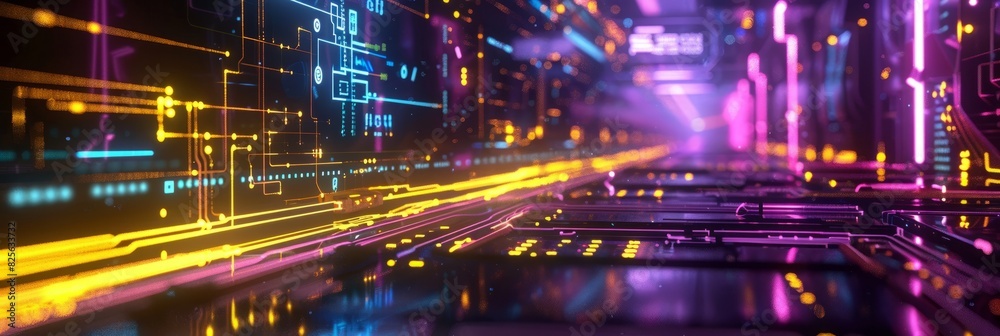 a workflow being optimized, conexions, neon, webflows, yellow gold palette mixed to purple palette a workflow being optimized, conexions, neon, webflows, yellow gold palette mixed to purple palette