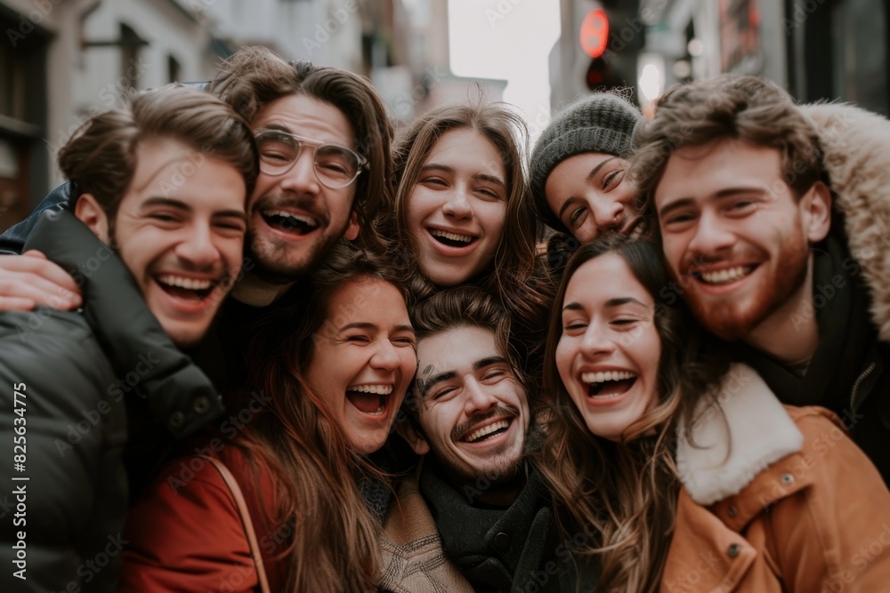Group of friends laughing together. Group of young people having fun together. Group of friends laughing together. Group of young people having fun together.