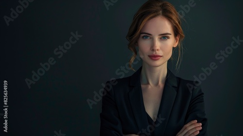 A Studio Portrait Features A Beautiful Businesswoman With Crossed Arms, Exuding Confidence And Determination, High Quality