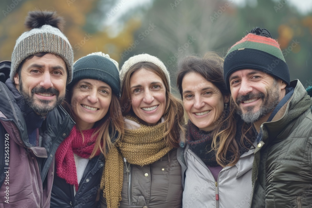 Portrait of happy group of friends looking at camera in autumn park Portrait of happy group of friends looking at camera in autumn park